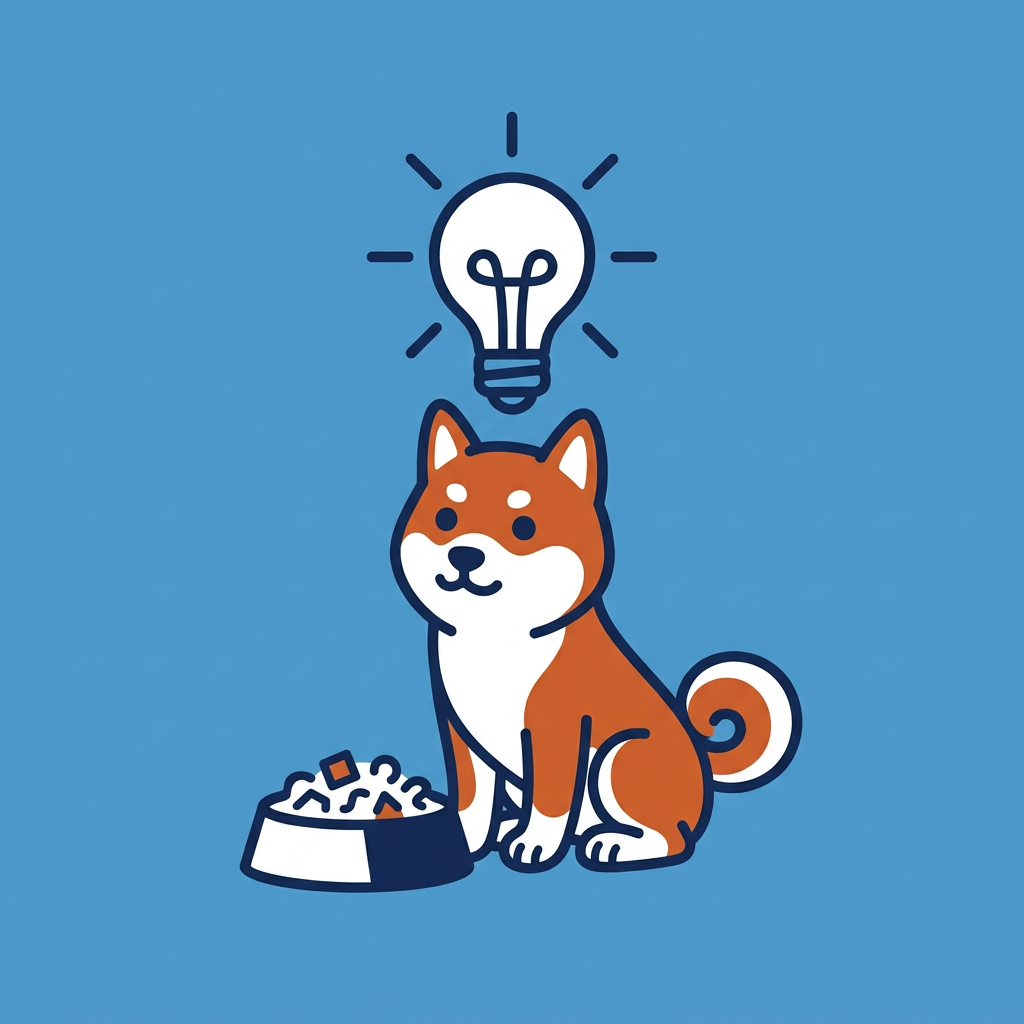 idea inu logo, a shiba with a glowing lightbulb above his head